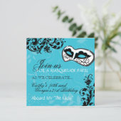 Birthday Party Masquerade Invitation Kaart (Staand voorkant)