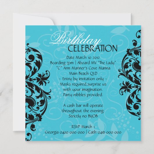 Birthday Party Masquerade Invitation Kaart (Achterkant)