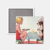  Birthday Party, Meisje met Pet Puppy Dog Magneet (Voorkant / Achterkant)