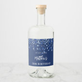 Birthday party navy blue confetti name likeurfles etiket (Voorkant)