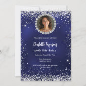 Birthday party navy blue diamond photo kaart (Voorkant)