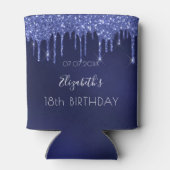 Birthday party navy blue glitter druist witte naam blikjeskoeler (Achterkant)