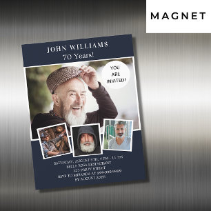 Birthday party navy blue photocollage luxe magnetische uitnodiging