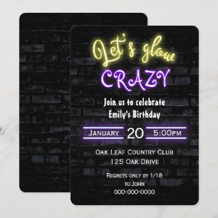 Birthday Party Neon Sign. Brick Wall Kaart