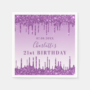 Birthday party paarse glitter drip monogram luxe servet