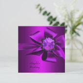 Birthday Party Paarse Magenta Bow Black Kaart (Staand voorkant)