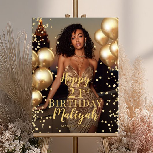 Birthday party photo gold font welcome poster