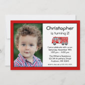 Birthday Party Photo Invitation Red Fire Engine Kaart (Voorkant)