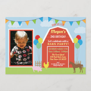 Birthday Party Photo Invite Barn Yard Boerderij Pa Kaart