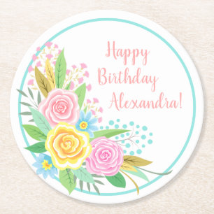 Birthday Party Pineapple Rozen Bouquet Pink Yellow Ronde Kartonnen Onderzetter