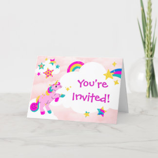 Birthday Party Pink Unicorn Uitnodiging