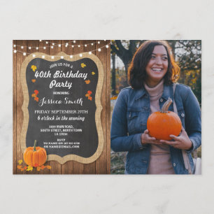 Birthday Party Pumpkin Rustic Wood Chalk Foto Kaart