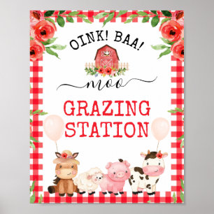 Birthday Party Red Barn Oink Baa Moo Farm Animals Poster