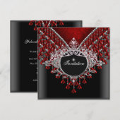 Birthday Party Red Black Silver Kaart (Voorkant / Achterkant)