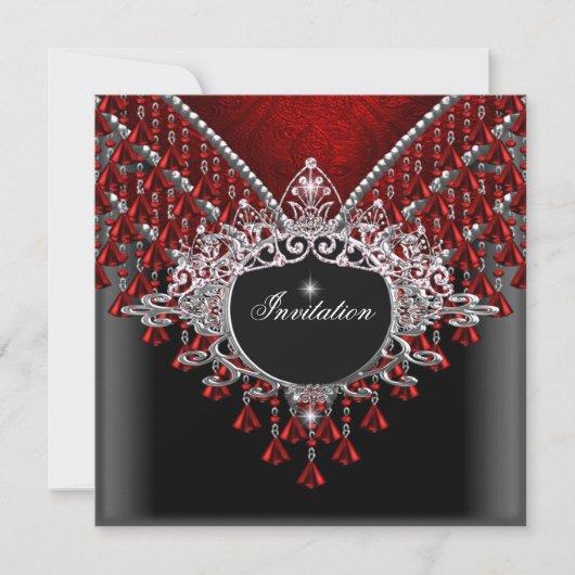 Birthday Party Red Black Silver Kaart (Voorkant)