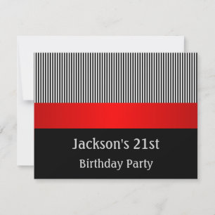 Birthday Party Red Black & White Stripes Kaart
