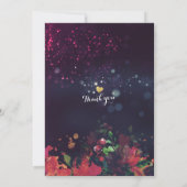 Birthday Party Red Floral Gold Script Paars Light Kaart (Achterkant)