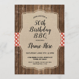 Birthday Party Red Gingham Burlap BBQ Invite Kaart