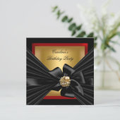 Birthday Party Red Gold Black Bow Kaart (Staand voorkant)