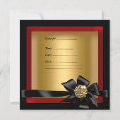 Birthday Party Red Gold Black Bow Kaart (Achterkant)