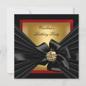 Birthday Party Red Gold Black Bow Kaart (Voorkant)