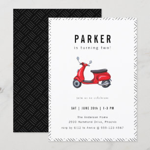 Birthday Party Red Retro Scooter Theme Kaart