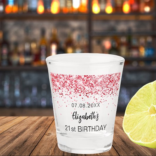 Birthday party red sparkles name shot glas