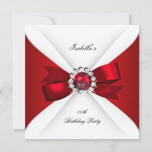 Birthday Party Red White Diamond Red Bow 2 Kaart (Voorkant)