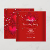 Birthday Party Rich Red Heart Kaart (Voorkant / Achterkant)