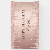 Birthday party roos gold glitter monogram luxe spandoek (Verticaal)