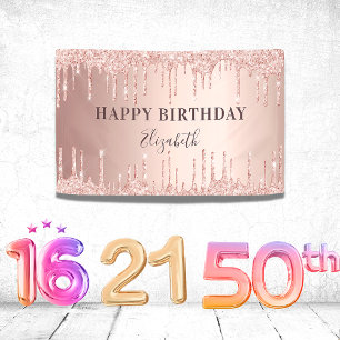 Birthday party roos gold glitter monogram luxe spandoek