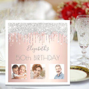 Birthday party roos goud glitter roze zilver servet