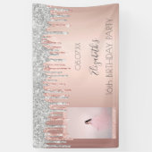 Birthday party roos goud glitter roze zilver spandoek (Verticaal)