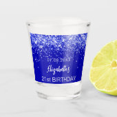 Birthday party royal blue glitter name shot glas (Voorkant)