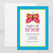 Birthday party roze Butterfly Kaart (Voorkant / Achterkant)