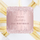 Birthday party roze dusty roos glitter monogram vierkante sticker