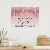 Birthday Party roze Rose Gold Glitter Welkom Poster (Keuken)