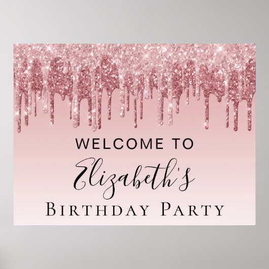 Birthday Party roze Rose Gold Glitter Welkom Poster (Voorkant)