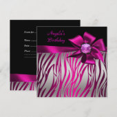 Birthday Party roze roze roze roze Zebra Silver Kaart (Voorkant / Achterkant)