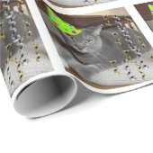 Birthday Party Russian Blue Cat Cadeaupapier (Rol Hoek)