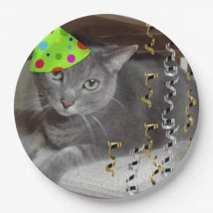 Birthday Party Russian Blue Cat Papieren Bordje