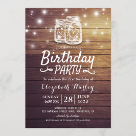 Birthday Party Rustic Wood Mason Jar String Lights Kaart