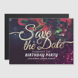 Birthday Party Save the Date Flowers Paarse lampje Magnetische Uitnodiging