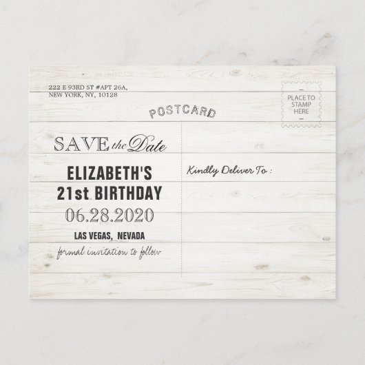 Birthday Party Save the Date Flowers Wood Lights Uitnodiging Briefkaart (Achterkant)