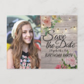 Birthday Party Save the Date Flowers Wood Lights Uitnodiging Briefkaart (Voorkant)