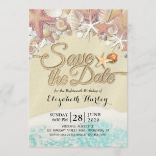 Birthday Party Save the Date Summer Beach Starfish Kaart