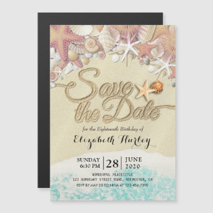 Birthday Party Save the Date Summer Beach Starfish Magnetische Uitnodiging
