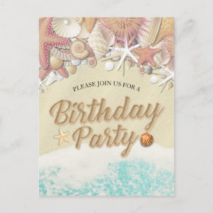 Birthday Party Save the Date Summer Beach Starfish Uitnodiging Briefkaart