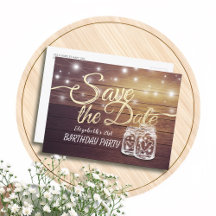 Birthday Party Save the Date Wood Mason Jar Lights