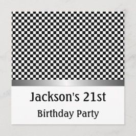 Birthday Party Silver Black & White Check Patroon Kaart